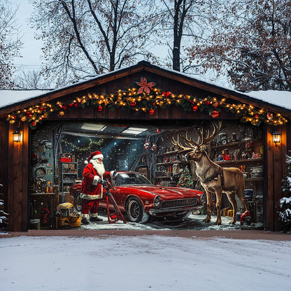 Lorva Christmas Garage Door Banner Decoration Santa's Merry Motorworks