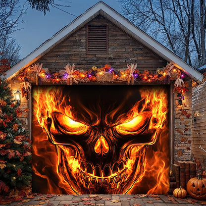 Lorva Halloween Garage Door Banner Decoration Flaming Skull