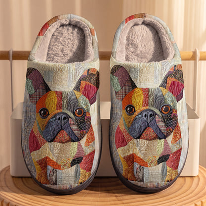 Lorva French Bulldog Fleece Lined Slippers Colorful Patchwork
