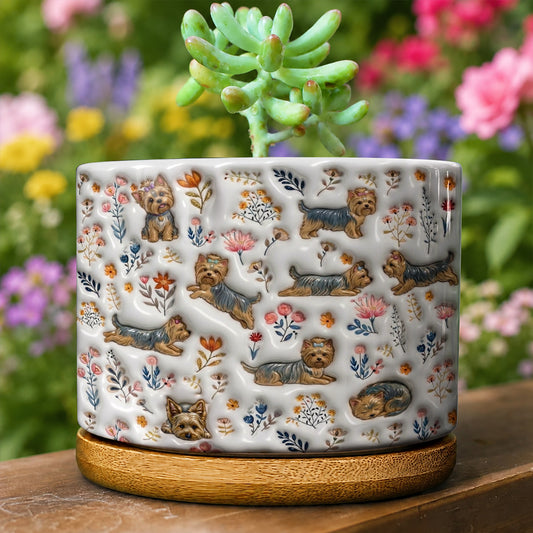 Lorva Yorkie Flat Print Ceramic Plant Pot Happy Field Flowers
