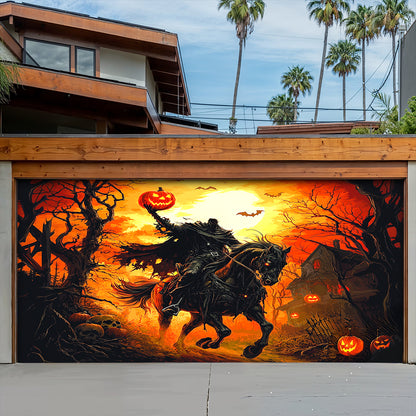 Lorva Halloween Garage Door Banner Decoration Headless Horseman’s Halloween Ride