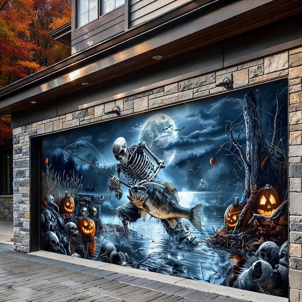Lorva Halloween Garage Door Banner Decoration Gone Fishing