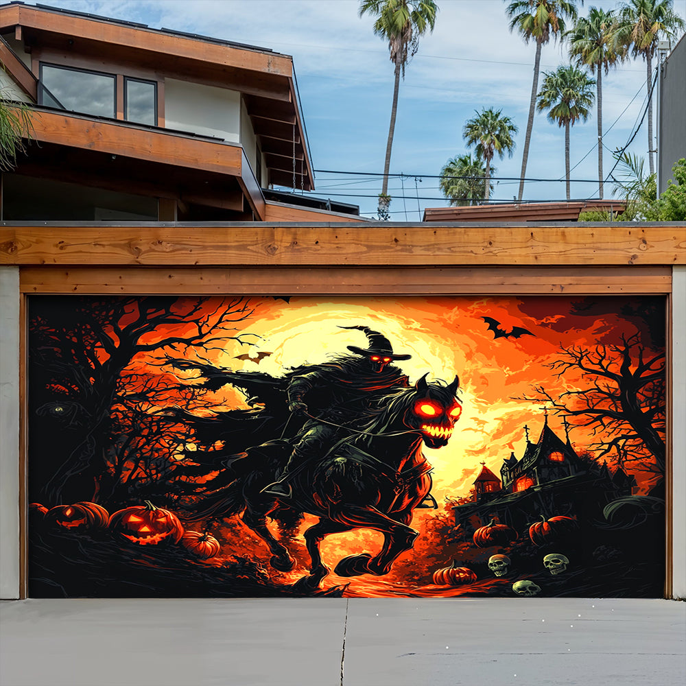 Lorva Halloween Garage Door Banner Decoration The Cursed Horseman Halloween