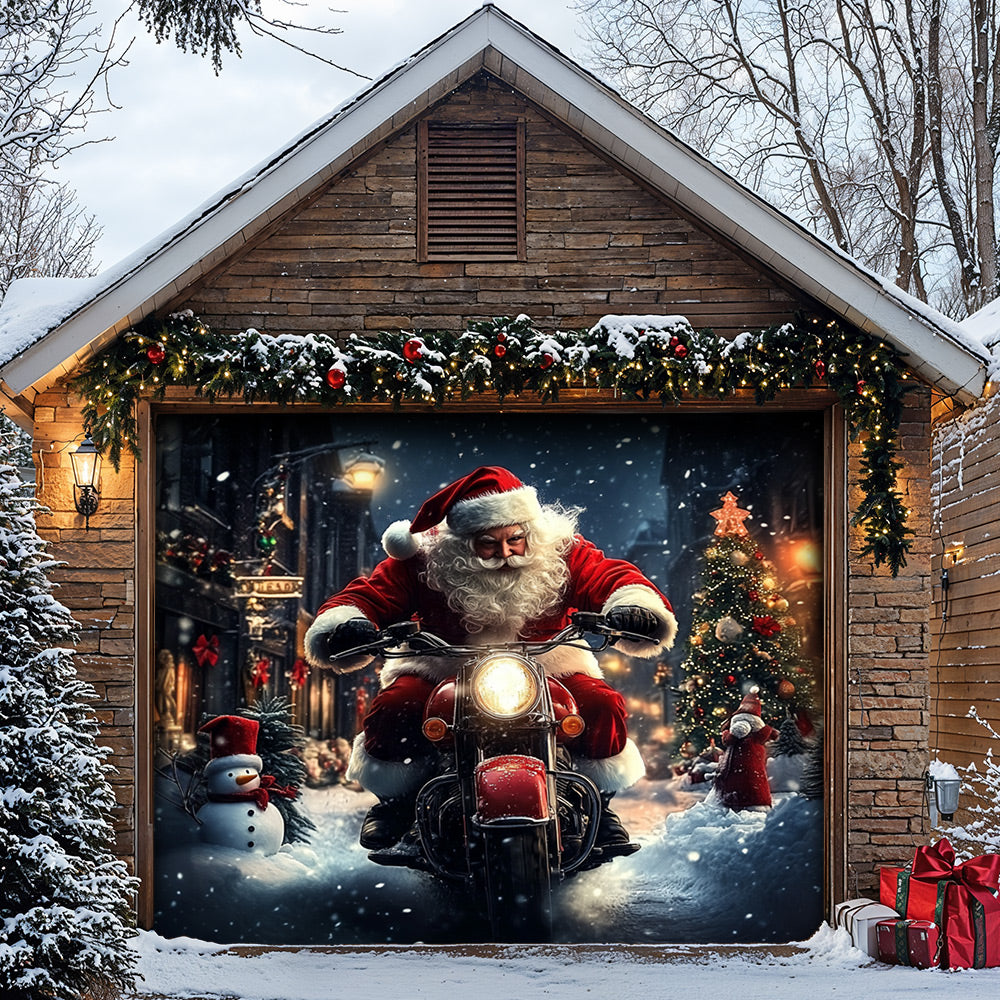 Lorva Christmas Garage Door Banner Decoration Nightmare Santa Motorcycle