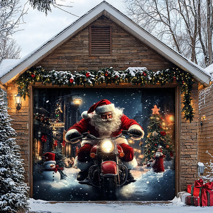 Lorva Christmas Garage Door Banner Decoration Nightmare Santa Motorcycle