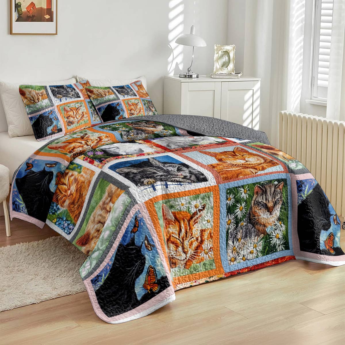 Lorva All Season Quilt 3-Piece Set Dreaming Kittens Garden