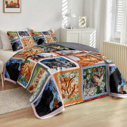 Lorva All Season Quilt 3-Piece Set Dreaming Kittens Garden