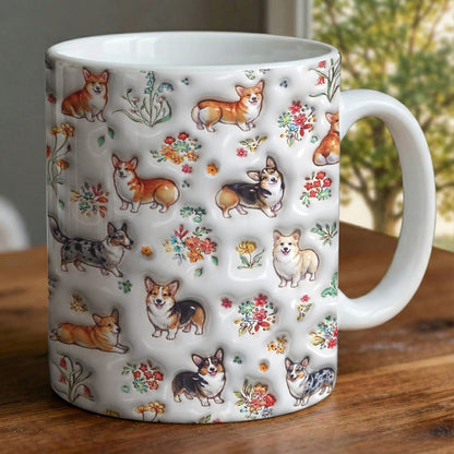 Lorva Corgi Flat Print Mug Cute Floral
