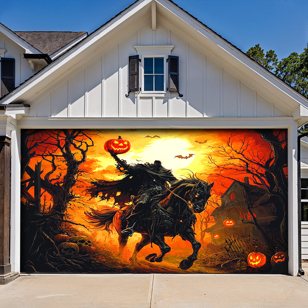 Lorva Halloween Garage Door Banner Decoration Headless Horseman’s Halloween Ride