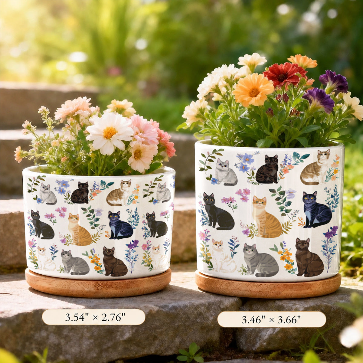 Lorva Ceramic Plant Pot Charming Floral Cats