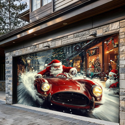Lorva Christmas Garage Door Banner Decoration Majestic Santa Racing