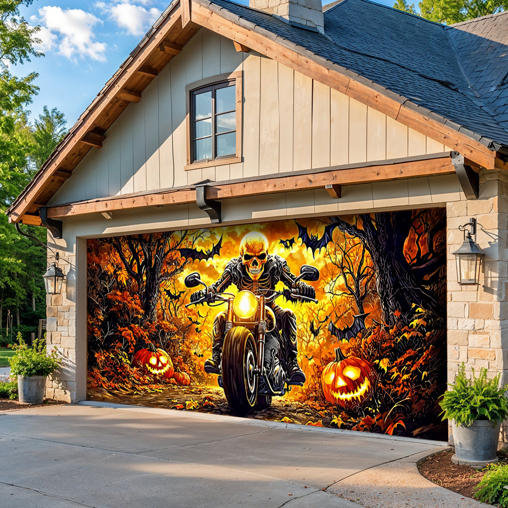 Lorva Halloween Garage Door Banner Decoration Born To Ride Built For Halloween
