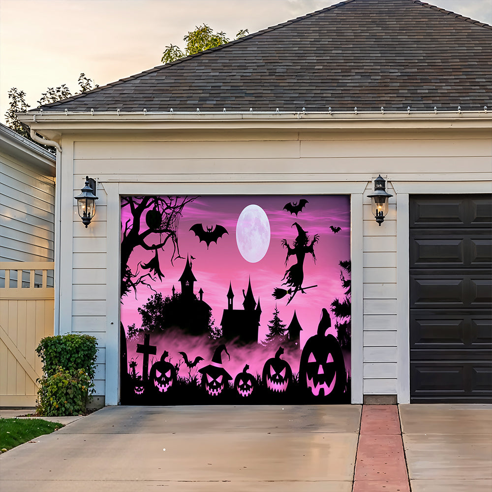 Lorva Halloween Garage Door Banner Decoration Enchanted Halloween Night