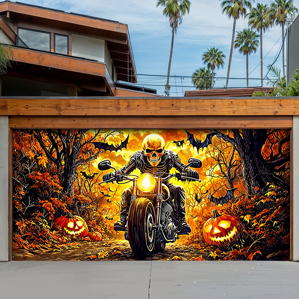 Lorva Halloween Garage Door Banner Decoration Born To Ride Built For Halloween