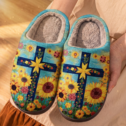 Lorva Sunflower Fleece Lined Slippers Faith Hope Sunshine
