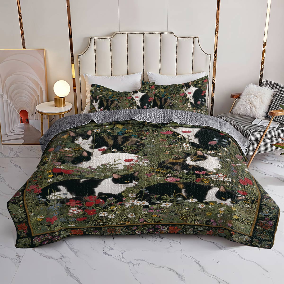 Lorva All Season Quilt 3-Piece Set Mysterious Cat Garden