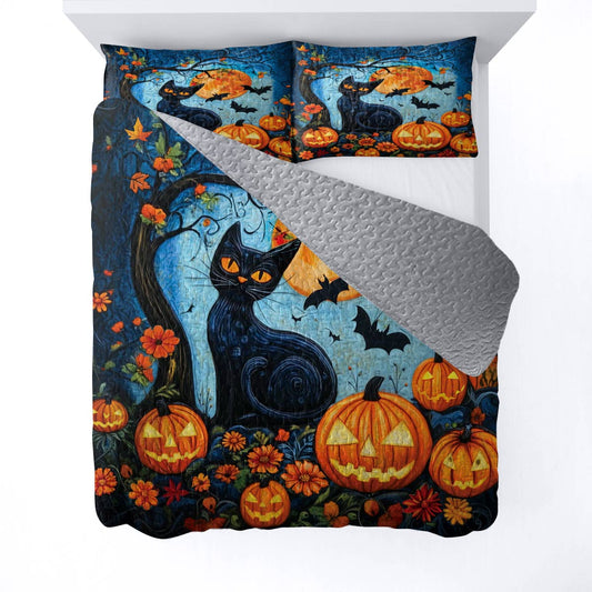 Halloween Lorva All Season Quilt 3-Piece Set Moonlit Meow
