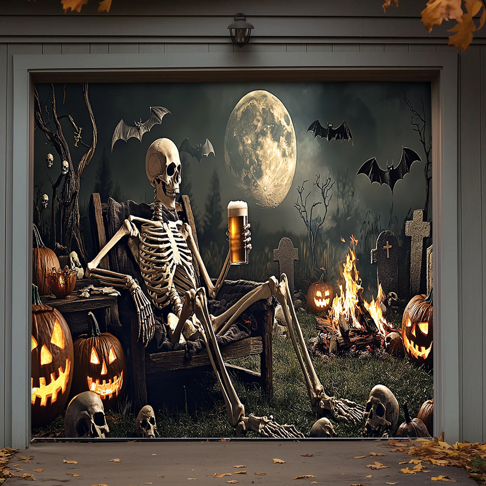 Lorva Garage Door Banner Decoration Skeleton's Last Call
