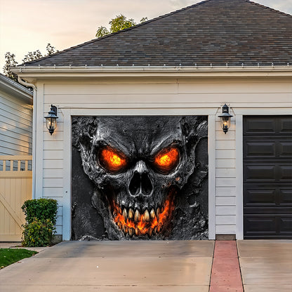 Lorva Halloween Garage Door Banner Decoration Hellfire Skull