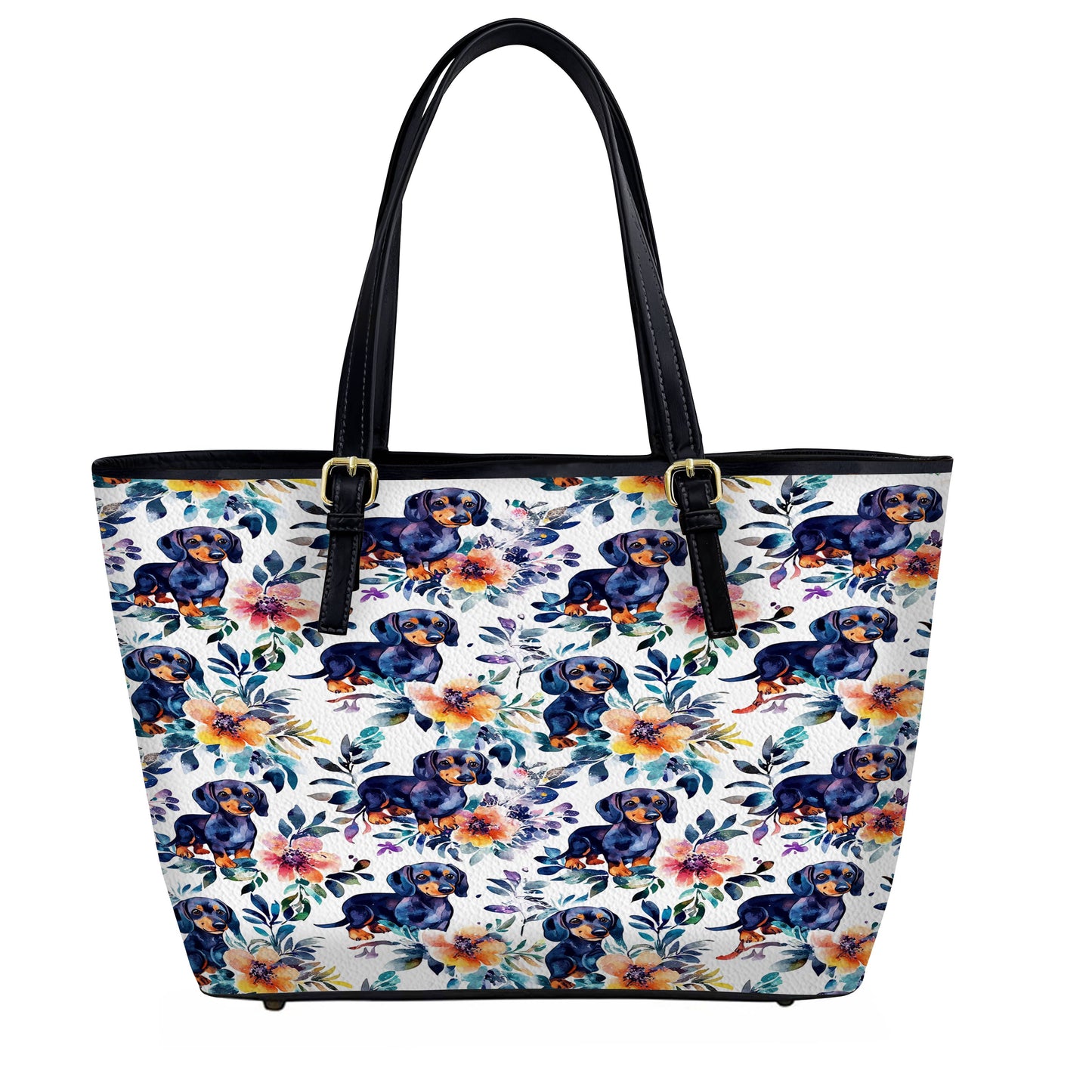 Lorva Leather Tote Bag Dachshund Blooms