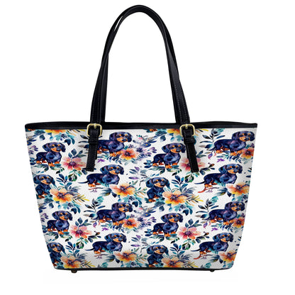 Lorva Leather Tote Bag Dachshund Blooms