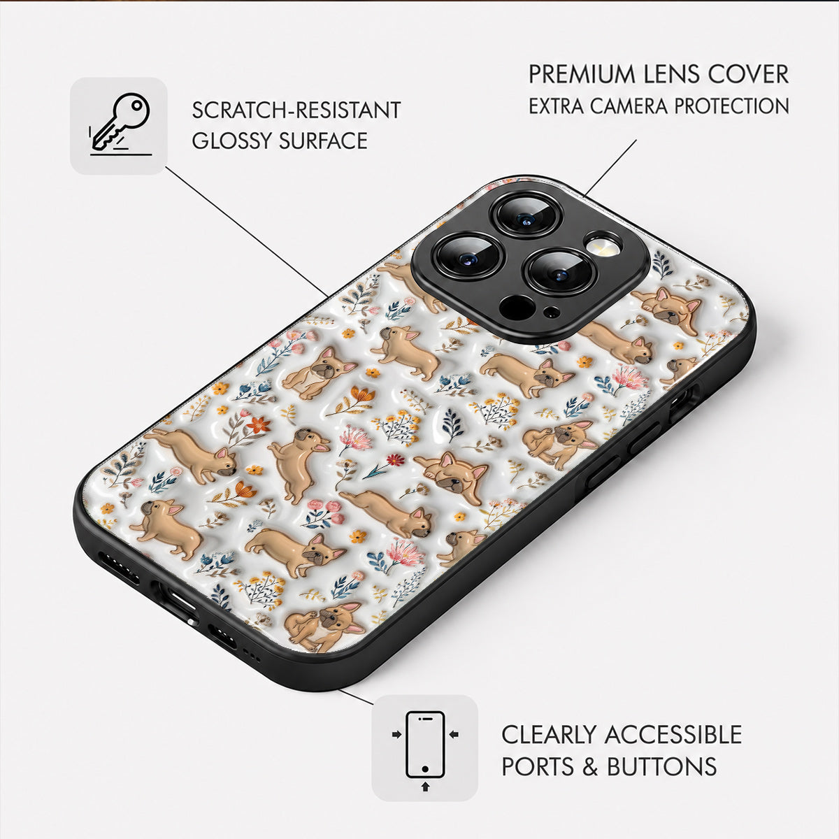 Lorva French Bulldog Flat Print Phone Case Happy Field Flowers