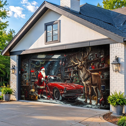 Lorva Christmas Garage Door Banner Decoration Santa's Merry Motorworks