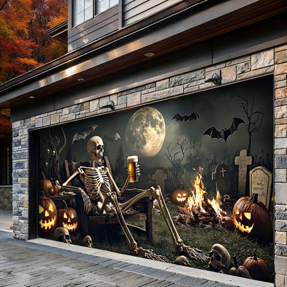 Lorva Garage Door Banner Decoration Skeleton's Last Call