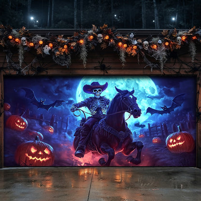 Lorva Halloween Garage Door Banner Decoration Haunted Cowboy Ride