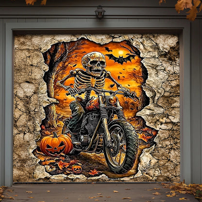 Lorva Halloween Garage Door Banner Decoration Skeleton Rider’s Halloween Ride