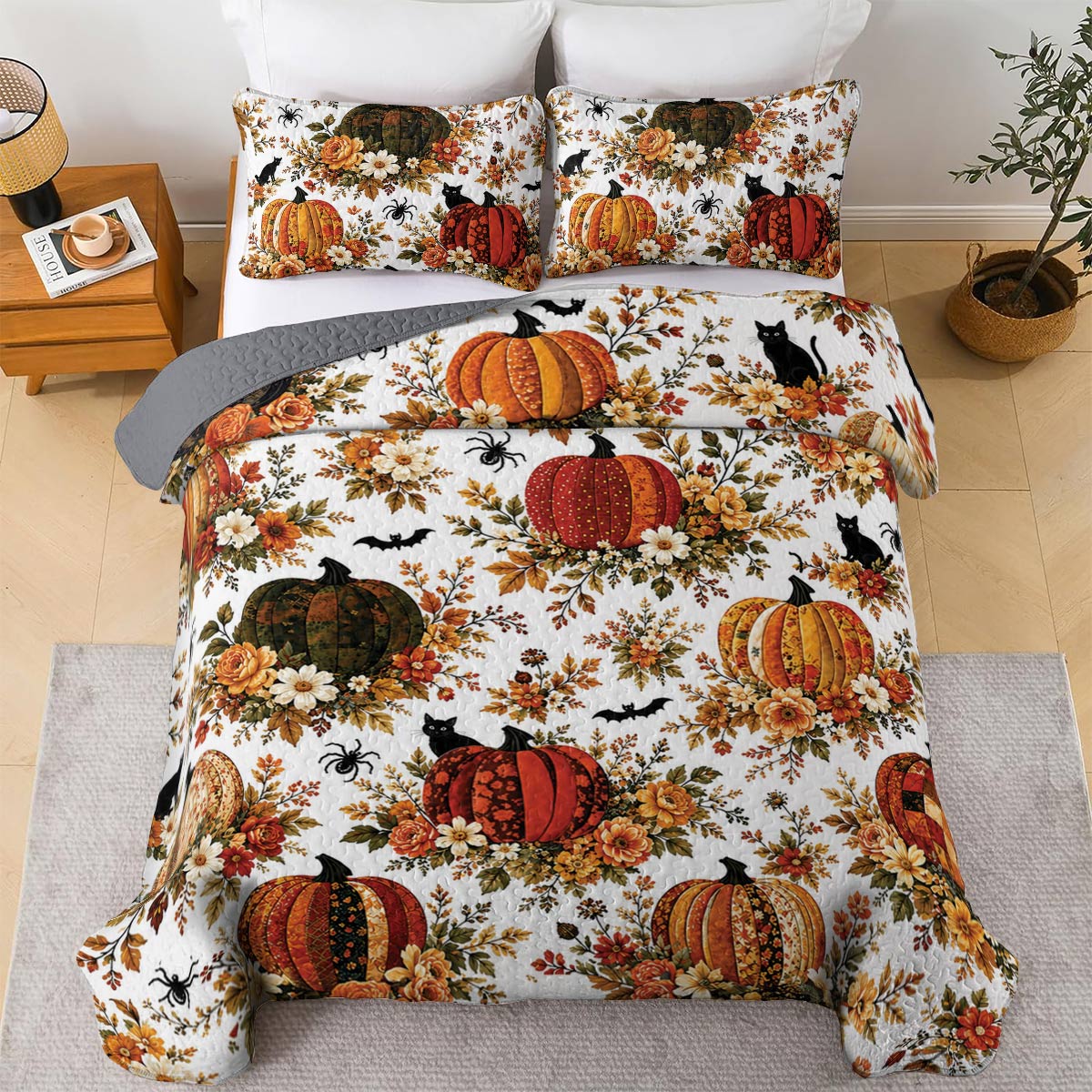 Lorva All Season Quilt 3-Piece Set Enchanted Floral Pumpkins