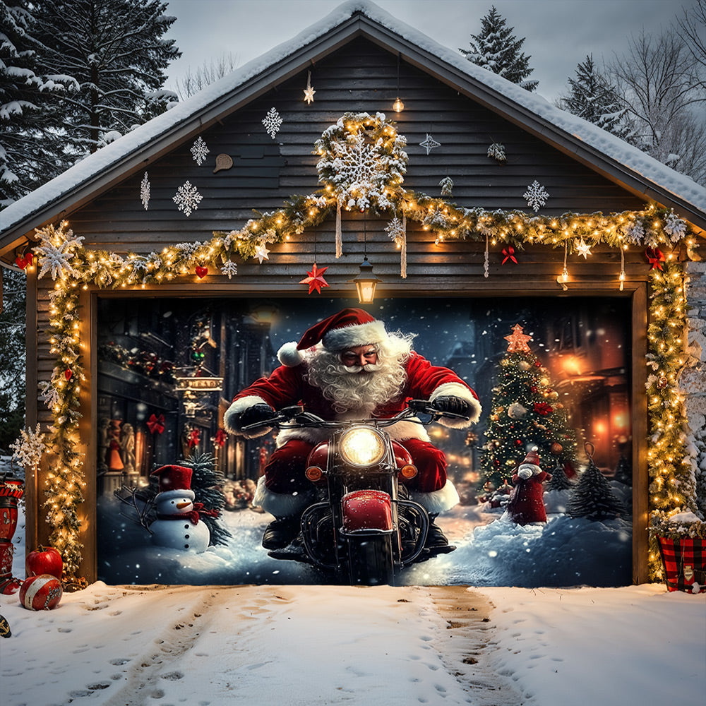 Lorva Christmas Garage Door Banner Decoration Nightmare Santa Motorcycle