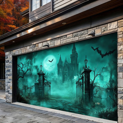 Lorva Halloween Garage Door Banner Decoration Haunted Cemetery Gate
