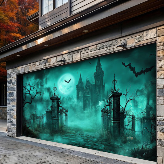 Lorva Halloween Garage Door Banner Decoration Haunted Cemetery Gate