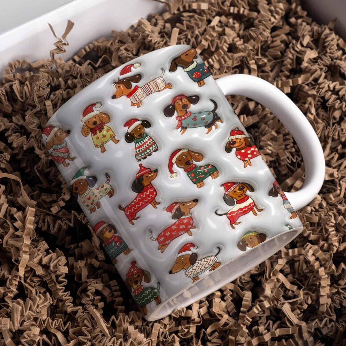 Lorva Dachshund Flat Print Mug Merry Christmas