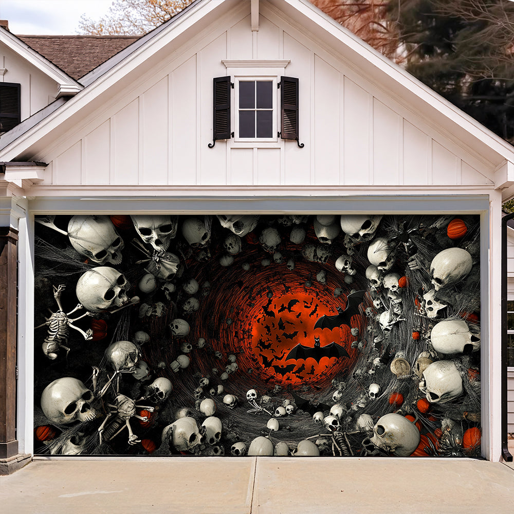 Lorva Halloween Garage Door Banner Decoration Haunted Skull Vortex