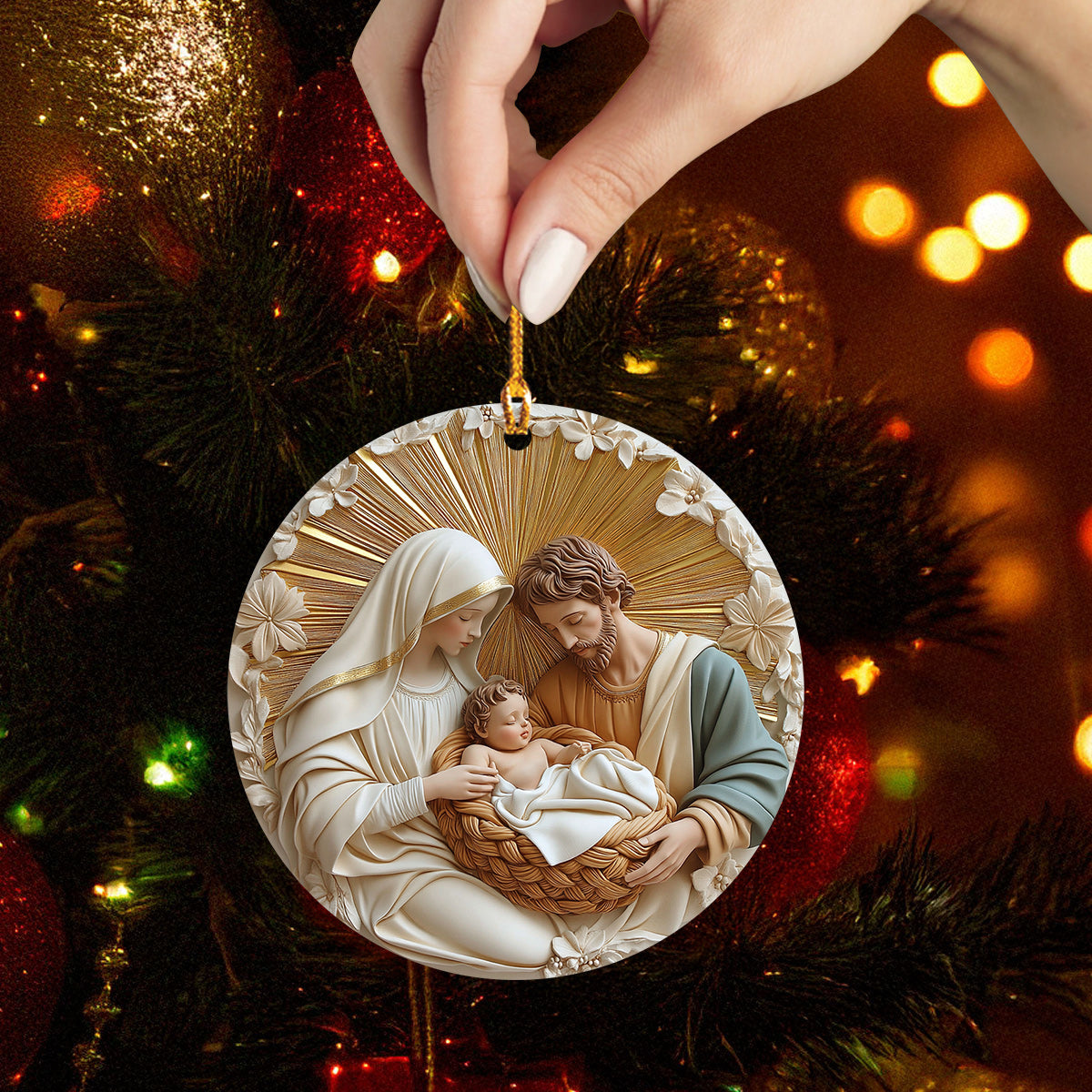 Lorva Acrylic Ornament Holy Family Golden Halo