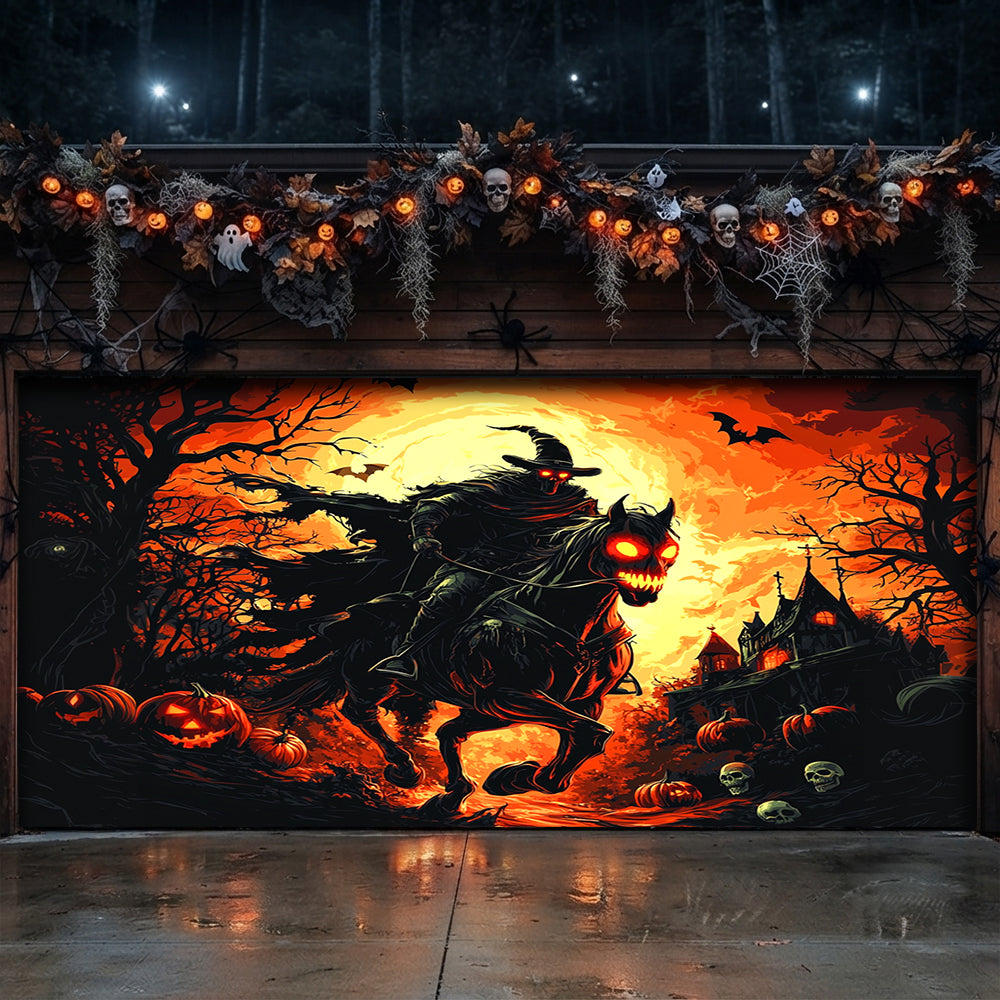 Lorva Halloween Garage Door Banner Decoration The Cursed Horseman Halloween