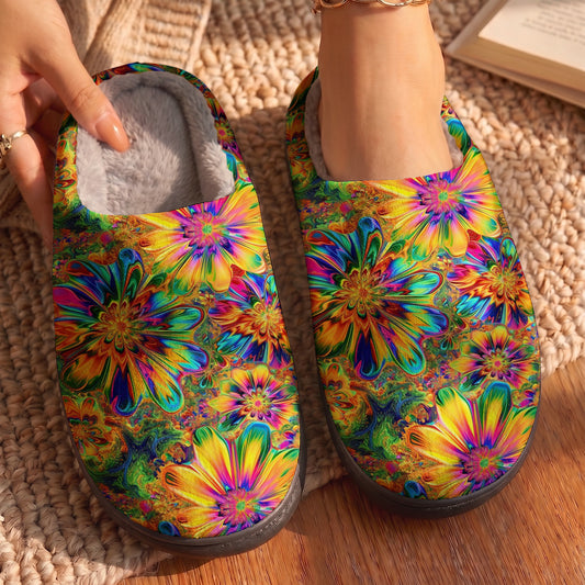 Lorva Hippie Fleece Lined Slippers Colorful Flower