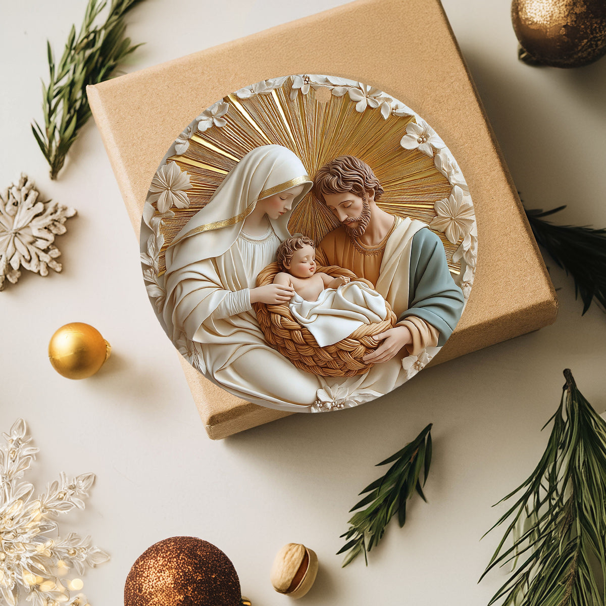 Lorva Acrylic Ornament Holy Family Golden Halo