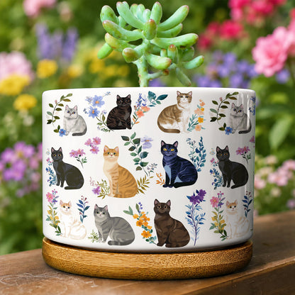 Lorva Ceramic Plant Pot Charming Floral Cats