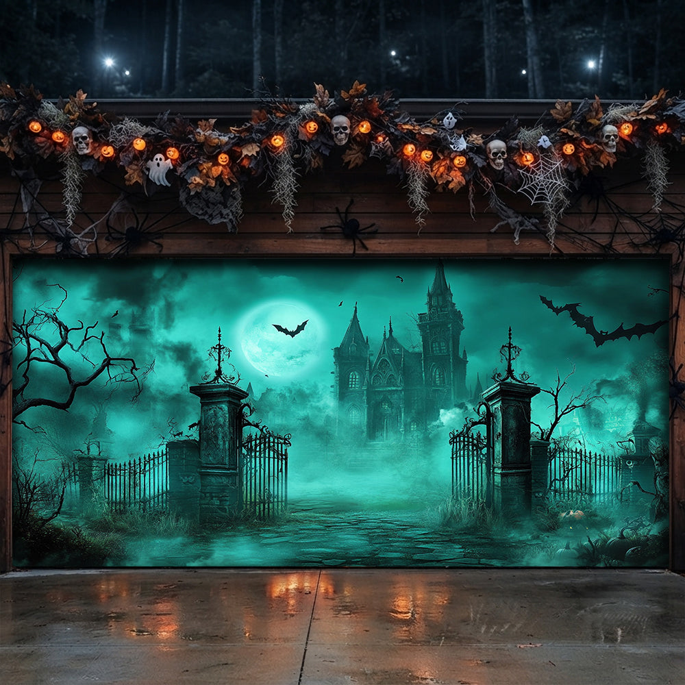 Lorva Halloween Garage Door Banner Decoration Haunted Cemetery Gate