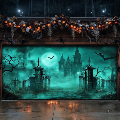 Lorva Halloween Garage Door Banner Decoration Haunted Cemetery Gate