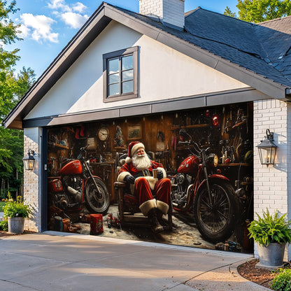 Lorva Christmas Garage Door Banner Decoration Santa’s Christmas Motorcycle Garage