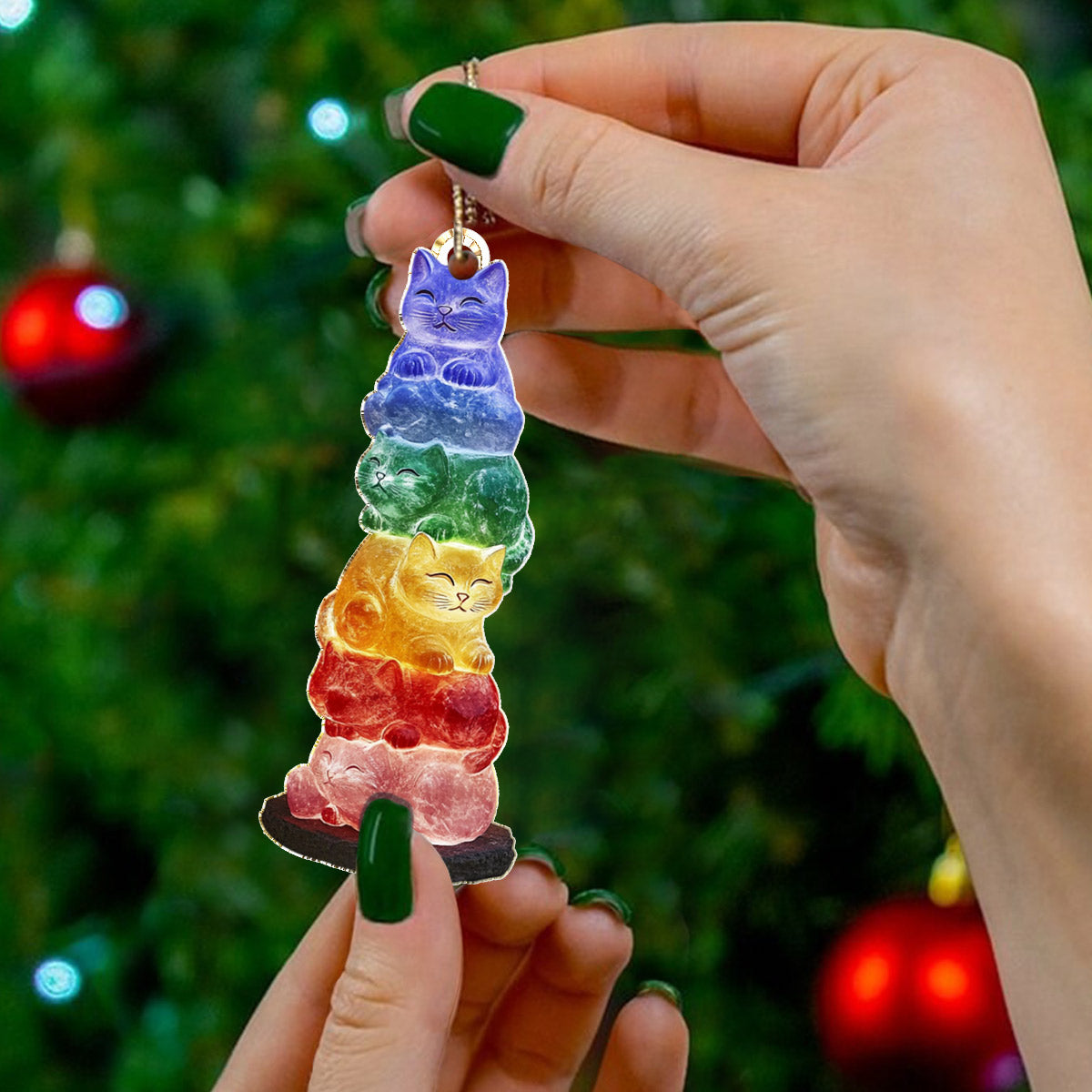 Lorva Cat 2D Acrylic Ornament Rainbow Purr Tower