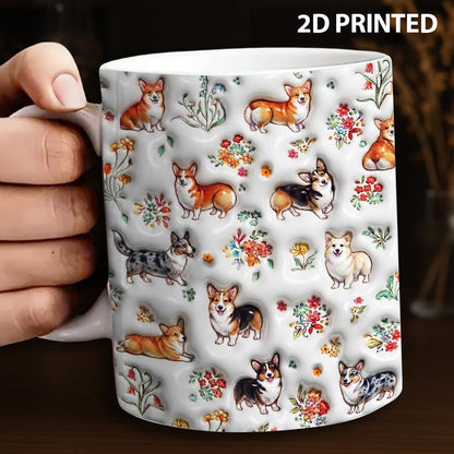 Lorva Corgi Flat Print Mug Cute Floral