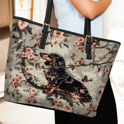 Lorva Dachshund Leather Tote Bag Royal Garden Romp