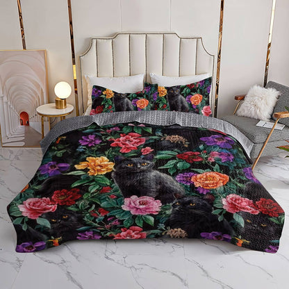 Lorva All Season Quilt 3-Piece Set Black Cat's Secret Garden