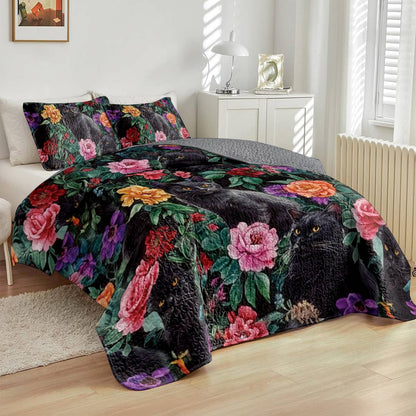 Lorva All Season Quilt 3-Piece Set Black Cat's Secret Garden