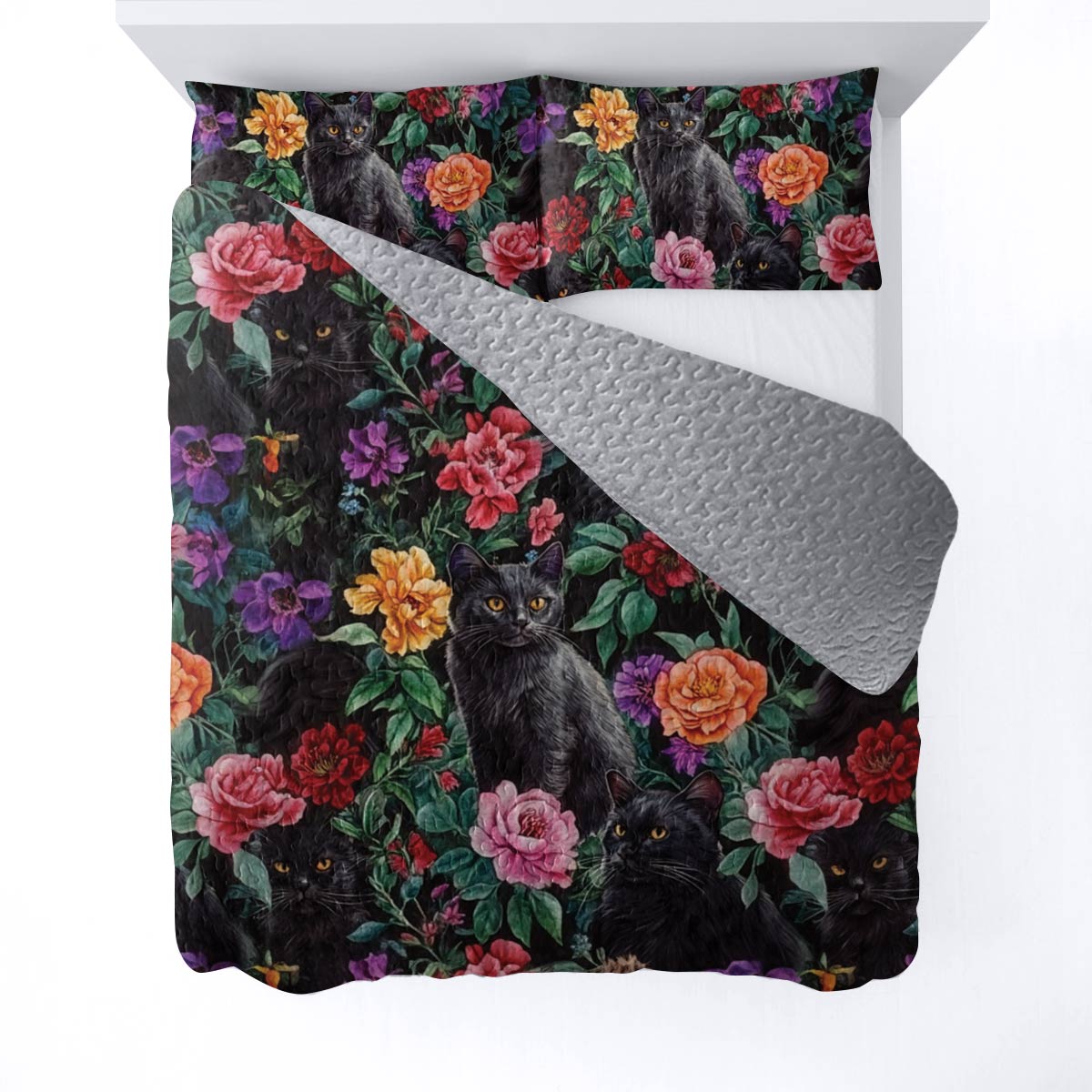 Lorva All Season Quilt 3-Piece Set Black Cat's Secret Garden